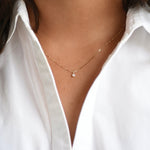 14K Solid Gold Tiny Diamond Charm Necklace – Dainty Minimal Diamond Necklace - Sash Jewelry