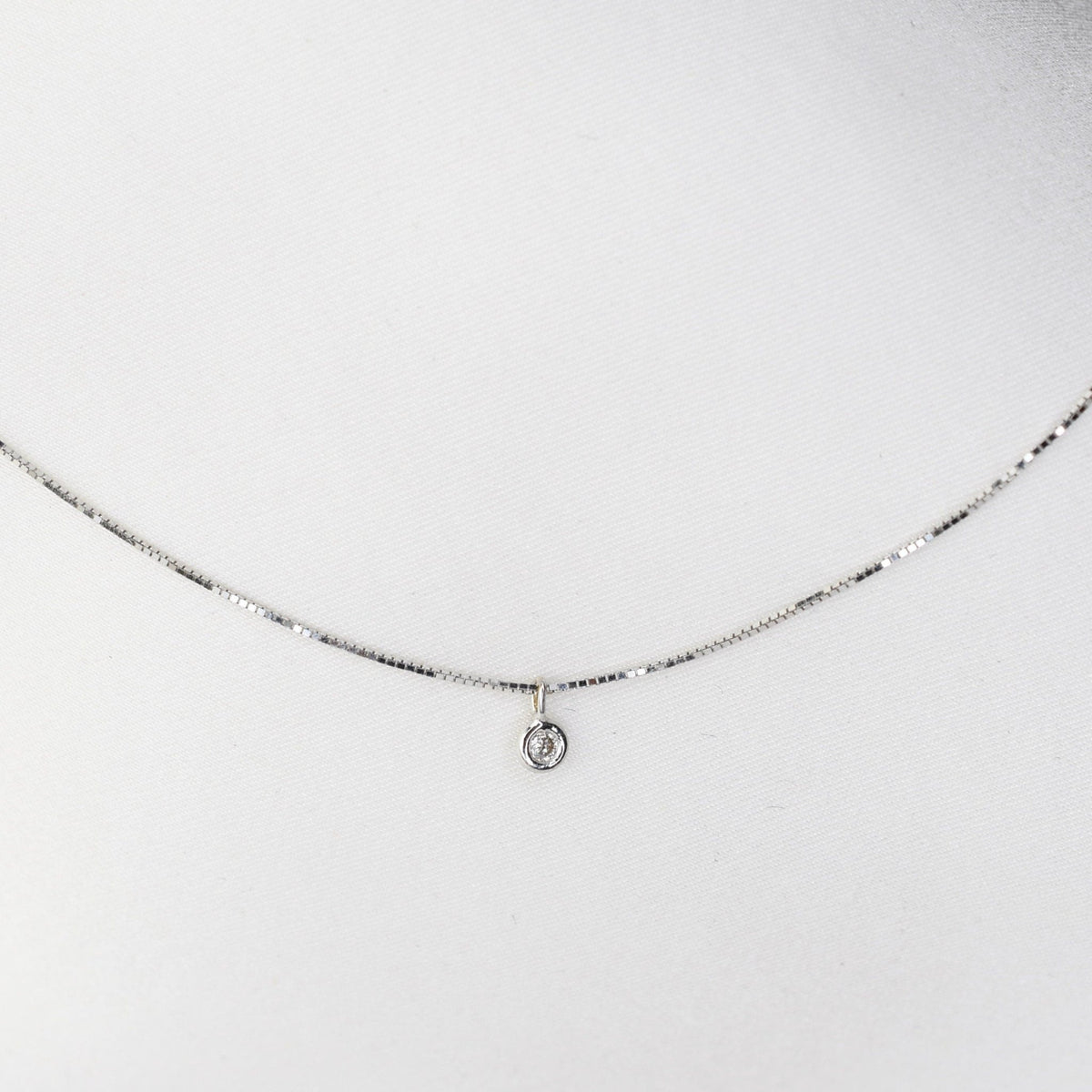 14K Solid Gold Tiny Diamond Charm Necklace – Dainty Minimal Diamond Necklace - Sash Jewelry