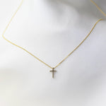 14K Solid Gold Tiny Floating Cross Necklace - Sash Jewelry
