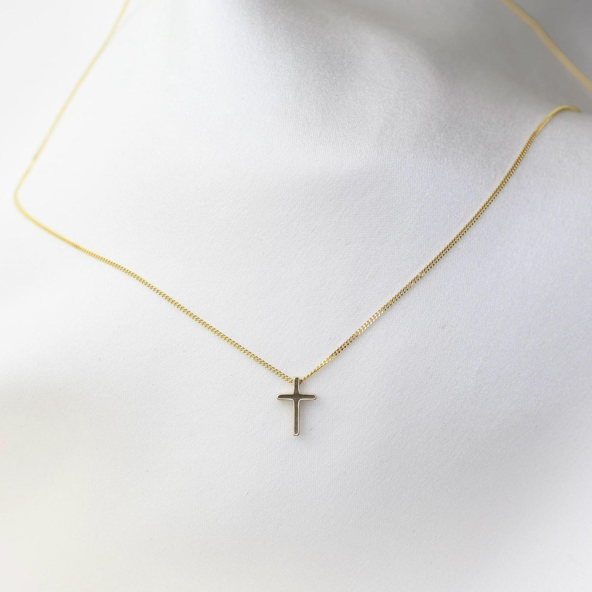 14K Solid Gold Tiny Floating Cross Necklace - Sash Jewelry