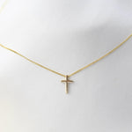 14K Solid Gold Tiny Floating Cross Necklace - Sash Jewelry