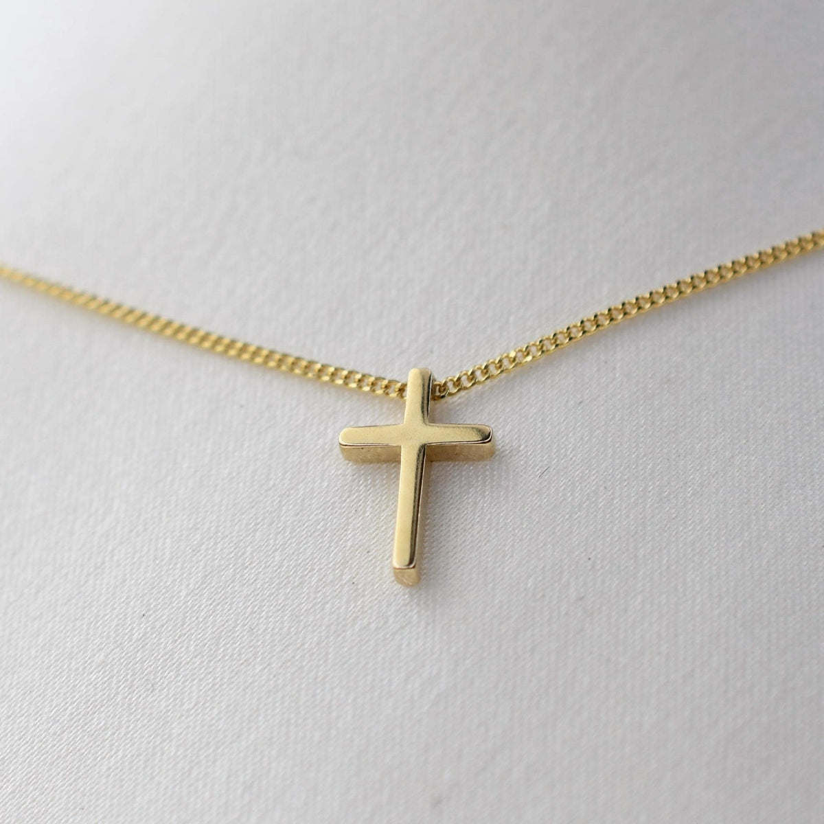 14K Solid Gold Tiny Floating Cross Necklace - Sash Jewelry