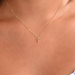 14K Solid Gold Tiny Floating Cross Necklace - Sash Jewelry