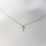 14K Solid Gold Tiny Floating Cross Necklace - Sash Jewelry