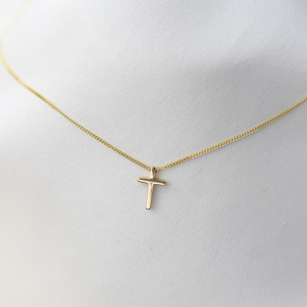 14K Solid Gold Tiny Floating Cross Necklace - Sash Jewelry