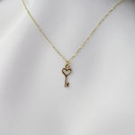 14K Solid Gold Tiny Heart Key Necklace - Sash Jewelry