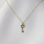 14K Solid Gold Tiny Heart Key Necklace - Sash Jewelry