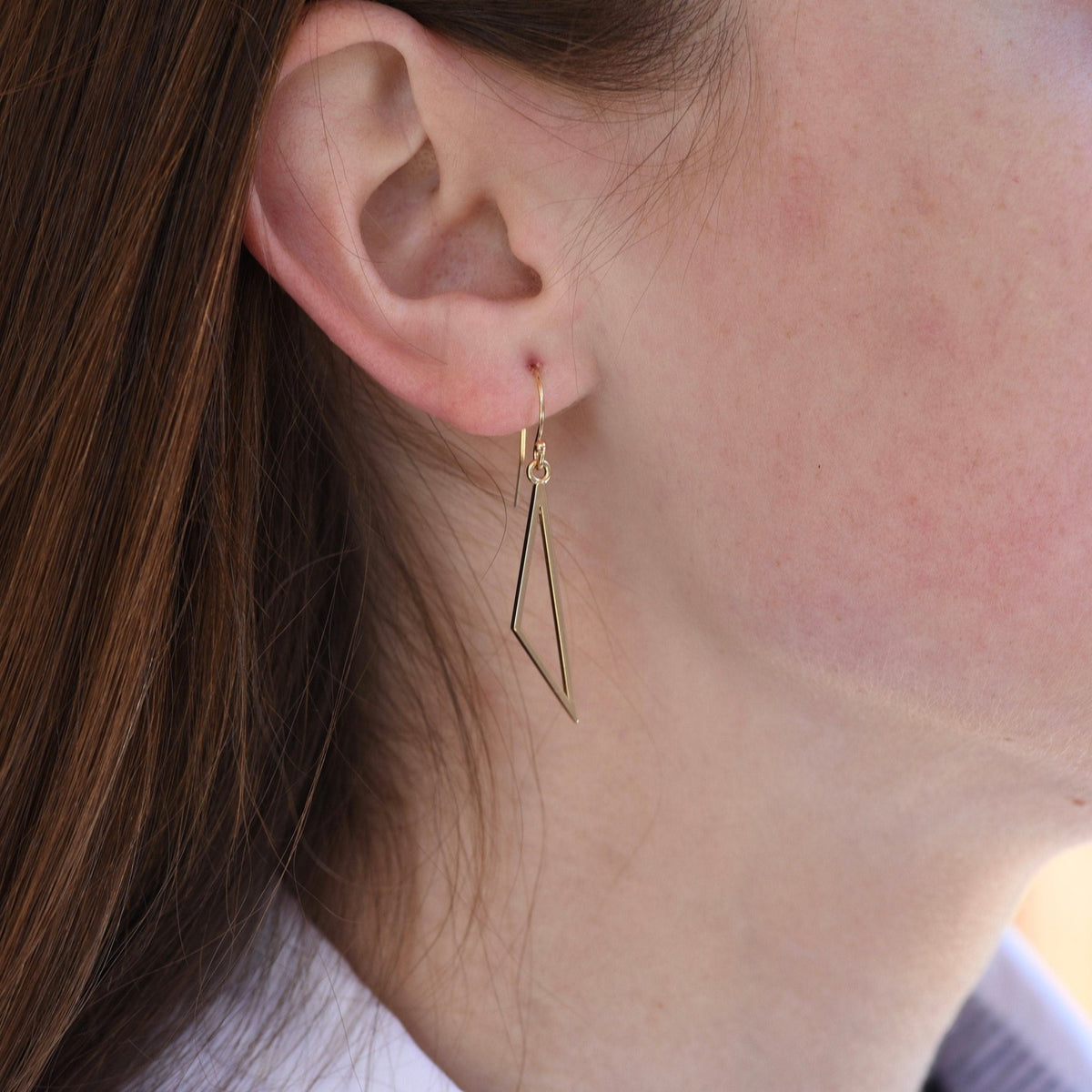 14K Solid Gold Triangle Earrings - Sash Jewelry