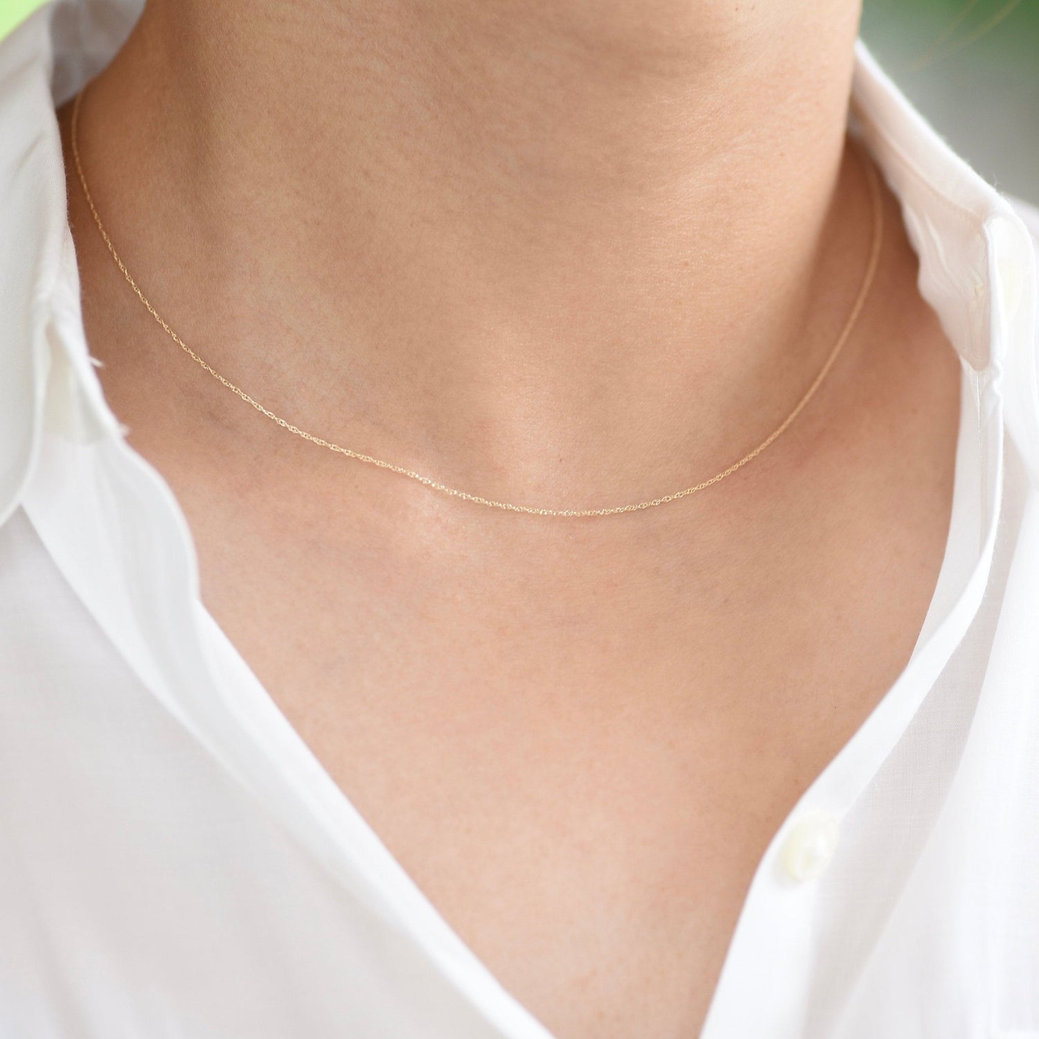 14K Solid Gold Ultra Dainty Necklace - Sash Jewelry