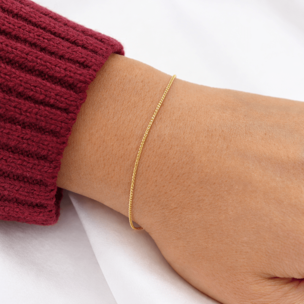 14K Solid Gold Wheat Chain Bracelet: Delicate Minimalist Style - Sash Jewelry