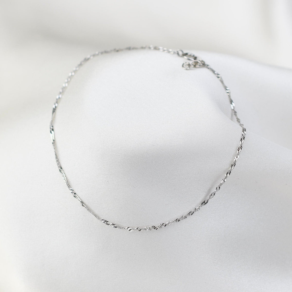 14K White Gold Anklet: Delicate Chain Ankle Bracelet - Sash Jewelry