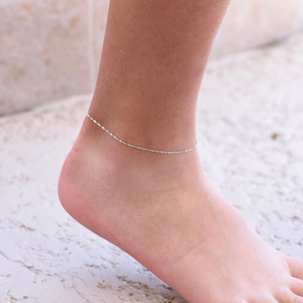 14K White Gold Anklet: Delicate Chain Ankle Bracelet - Sash Jewelry