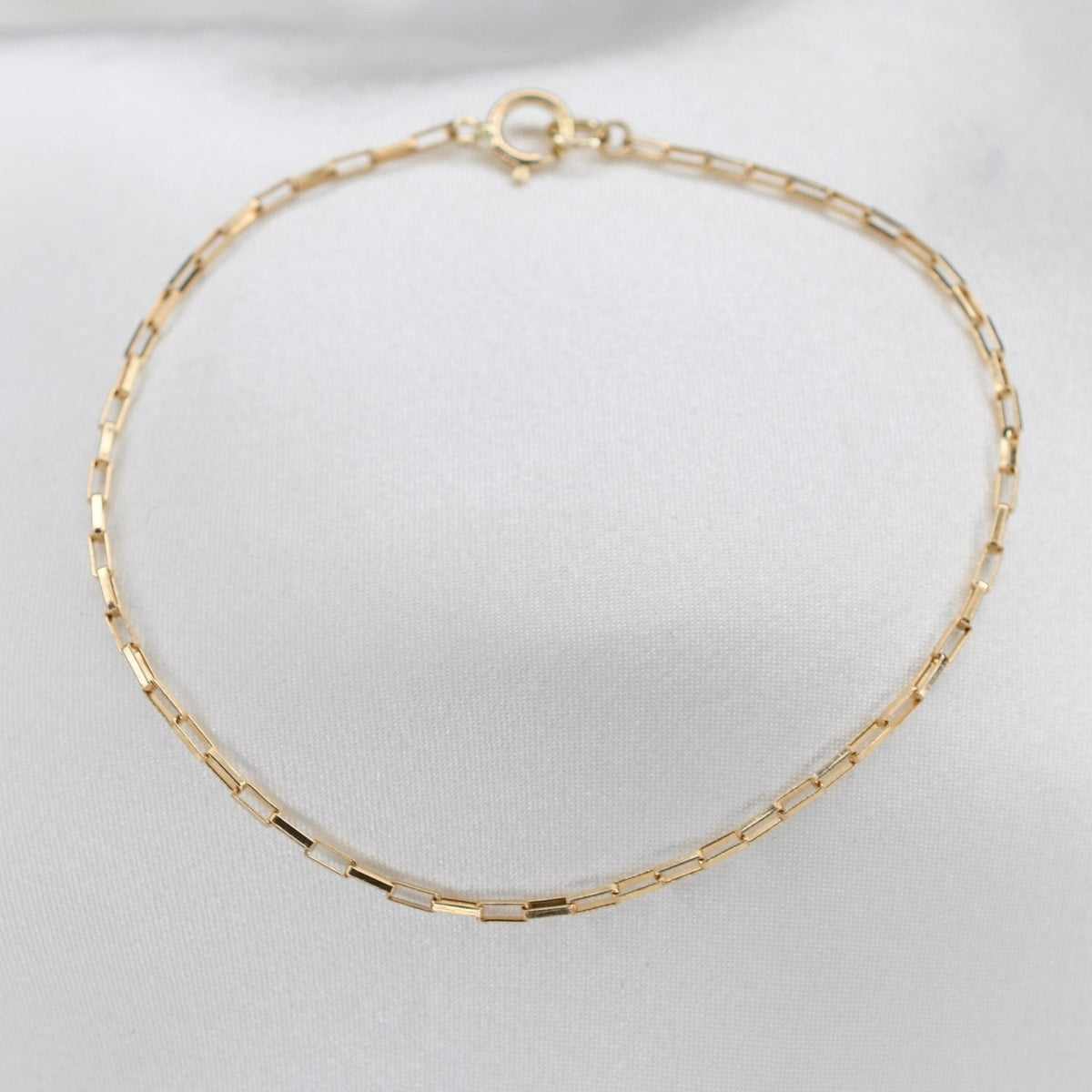 14K Yellow Gold Rectangle Box Chain Anklet - Sash Jewelry