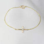 14K Yellow Gold Side Cross Bracelet with CZ – Dainty Religious Jewelry, Minimalist Faith Bracelet for Women - Sash Jewelry
