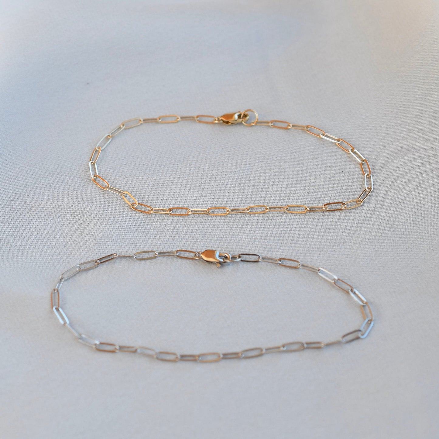 14K solid Gold Flat Paper Clip Chain Bracelet 