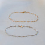 14K solid Gold Flat Paper Clip Chain Bracelet 