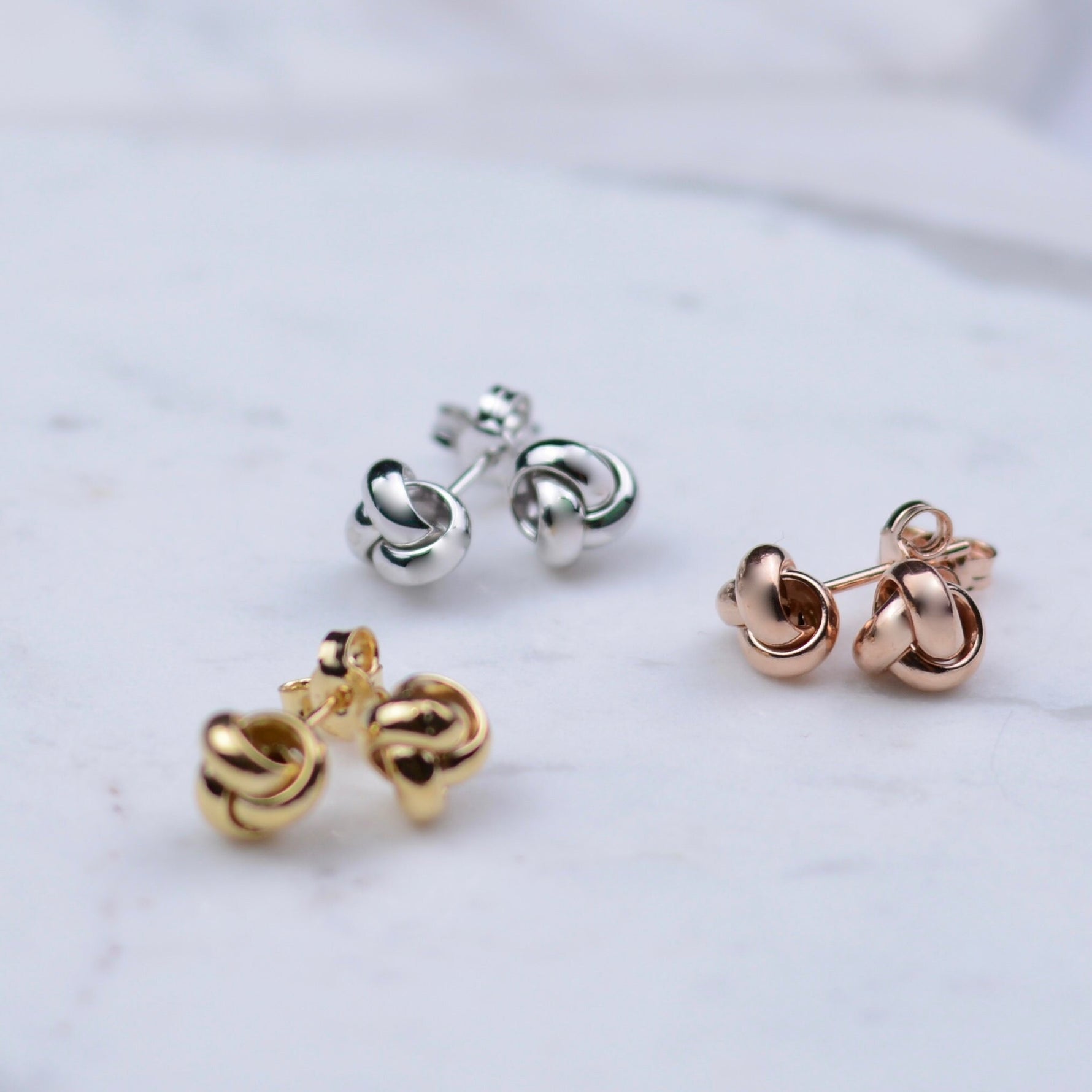 14K solid gold knot earrings. Love Knot Earrings - Sash Jewelry