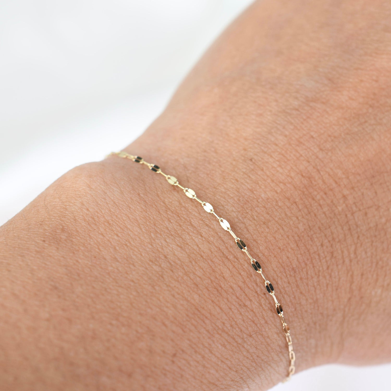 14K Solid Gold Dapped Link & Drawn Cable Chain Bracelet - Sash Jewelry