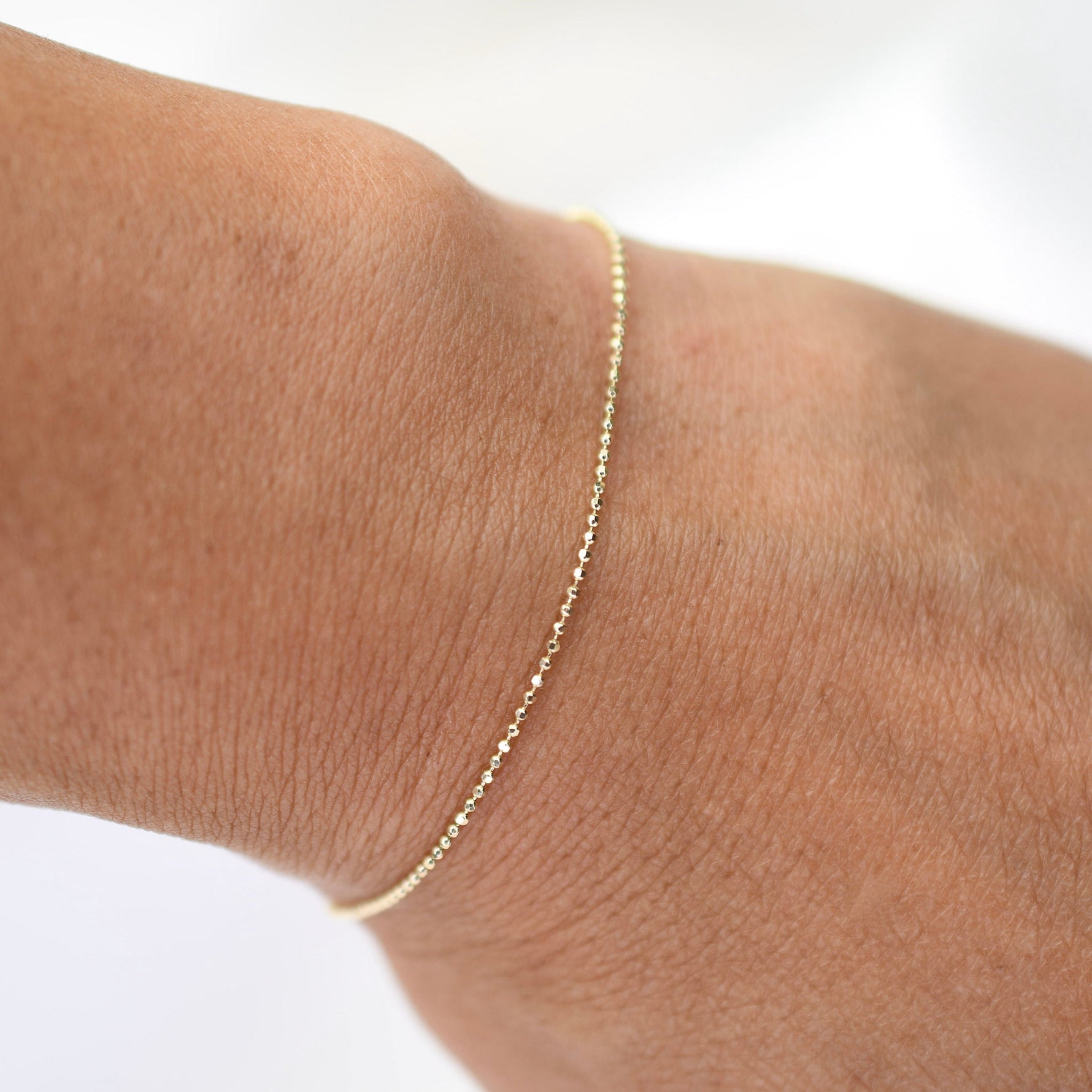 14K Gold Diamond Cut Bead Chain Bracelet - 1.1mm Bead Chain Bracelet - Sash Jewelry