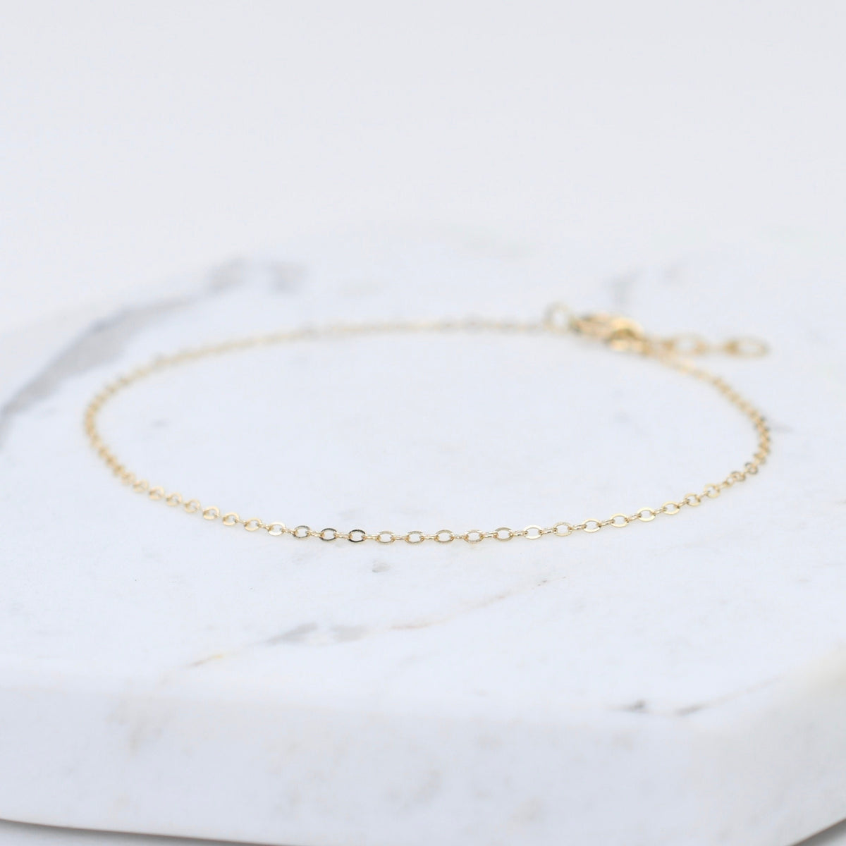 14K Solid Gold Anklet – Ultra Delicate Flat Cable Chain Anklet with Extension - Sash Jewelry
