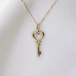 14k Gold Heart Key Pendant Necklace - Sash Jewelry