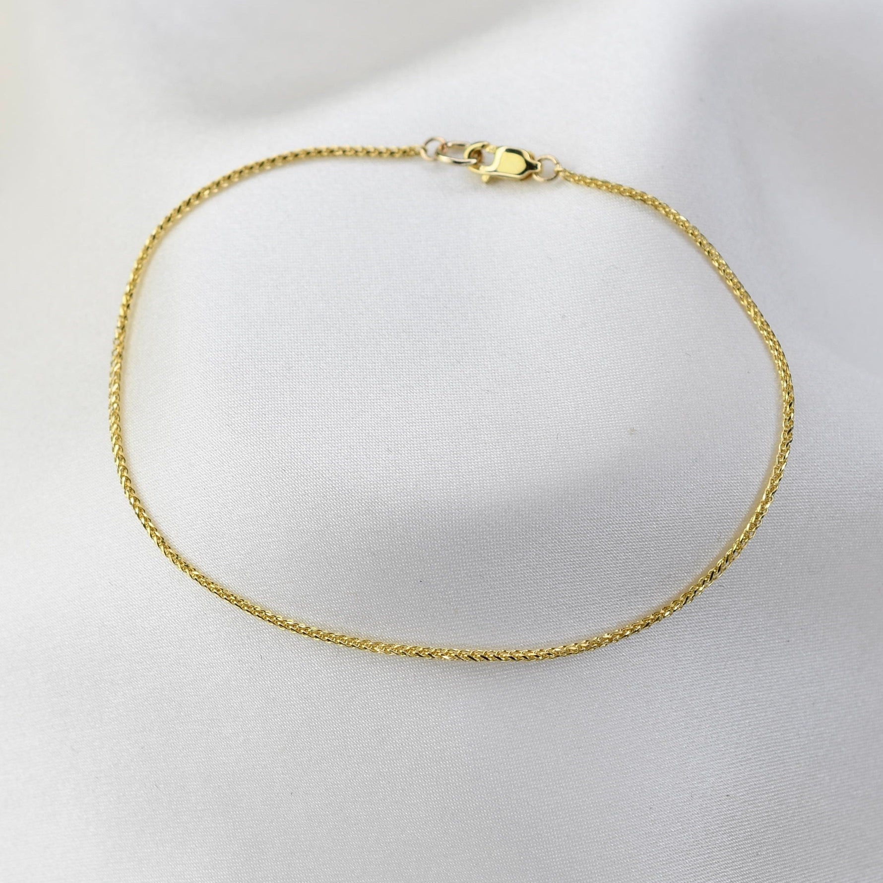 14K Solid Gold Wheat Chain Bracelet: Delicate Minimalist Style - Sash Jewelry