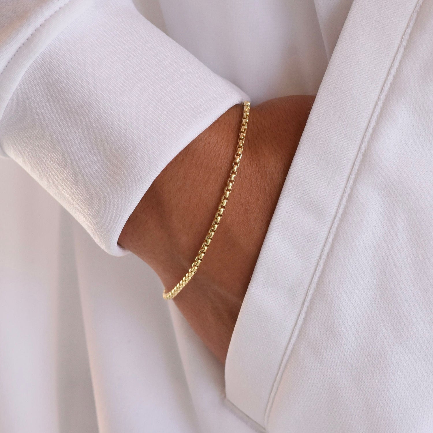 14K Gold Men's Box Chain Bracelet: 2.5mm Rounded Design - Sash Jewelry