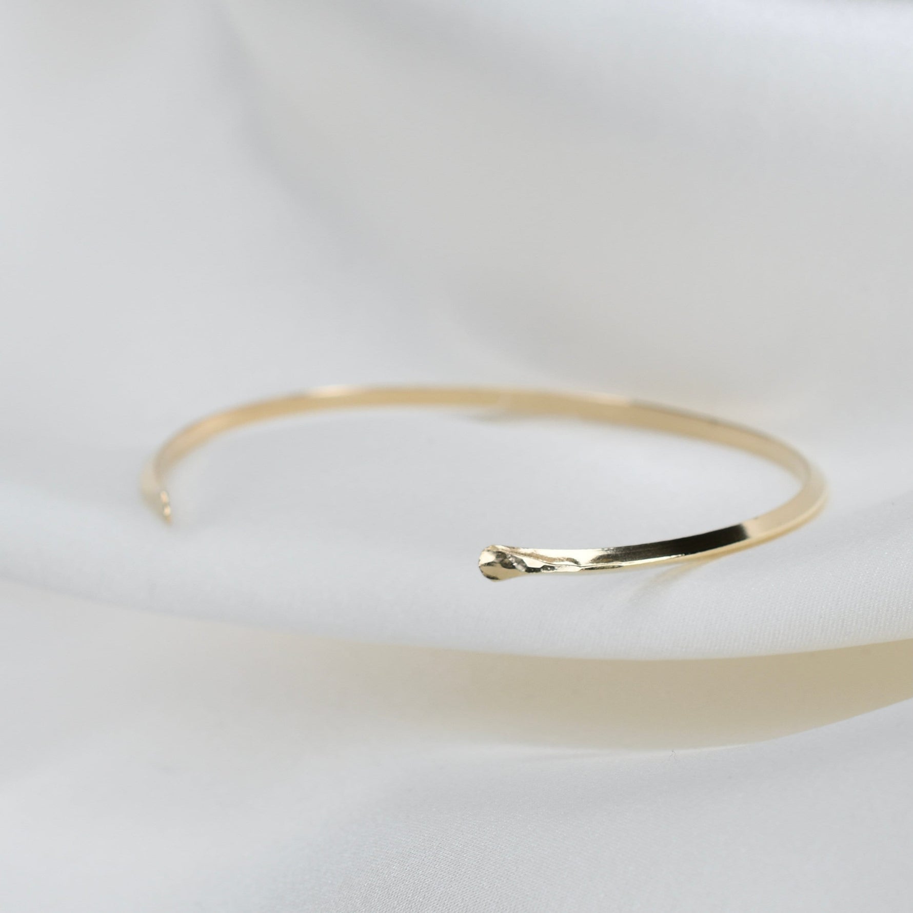 14K Solid Gold Cuff Bracelet – Minimalist Gold Cuff, Thin Open Bracelet - Sash Jewelry
