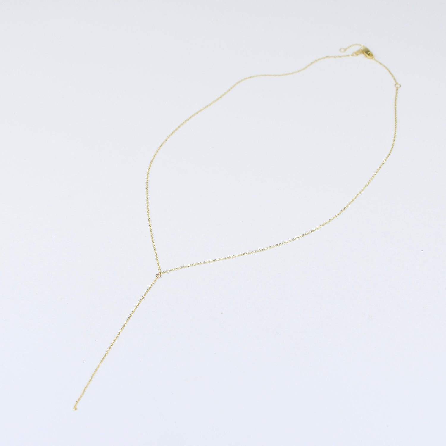 14K Solid Gold Delicate Y Necklace – Adjustable Chain