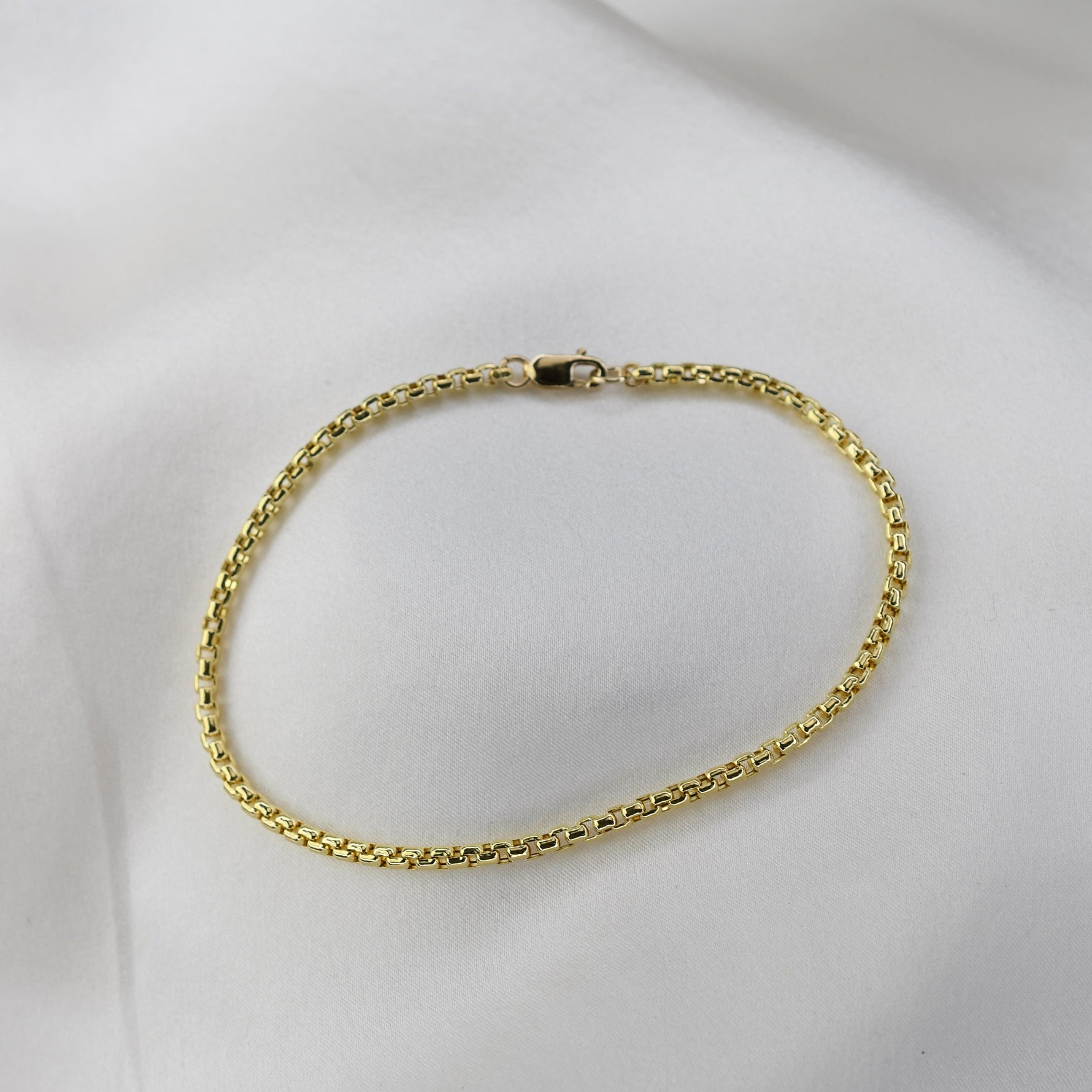 14K Gold Men's Box Chain Bracelet: 2.5mm Rounded Design - Sash Jewelry