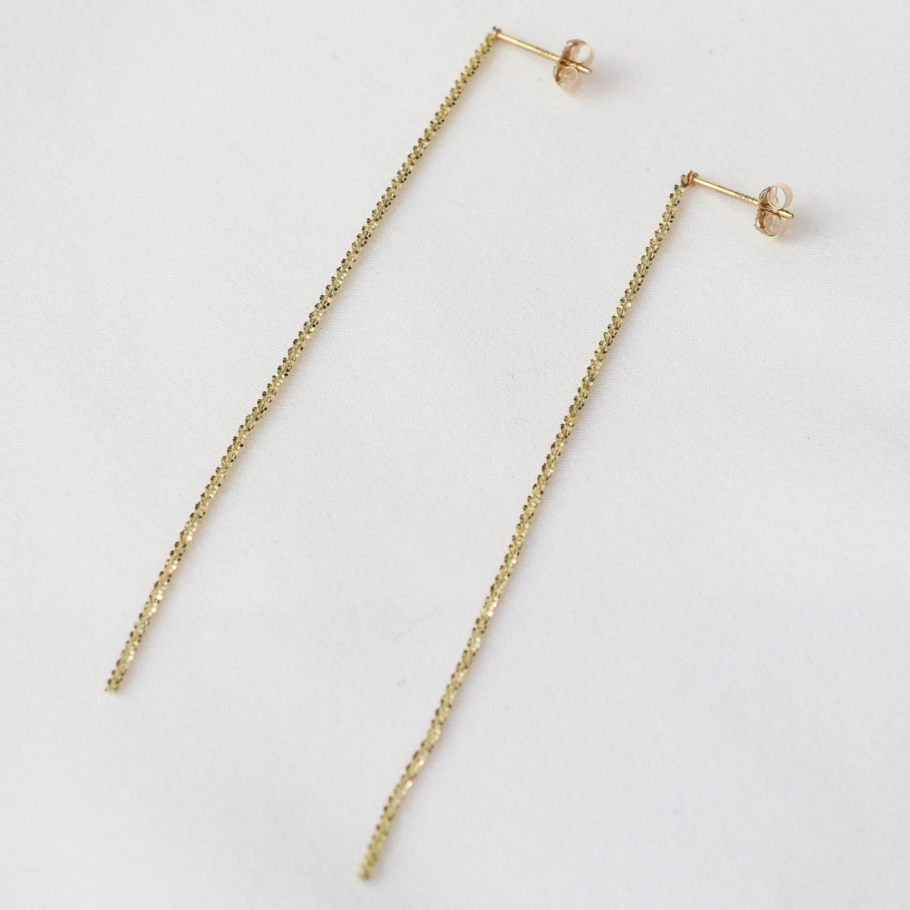 14K Gold Long Chain Earrings – Solid Gold Sparkle Chain - Sash Jewelry