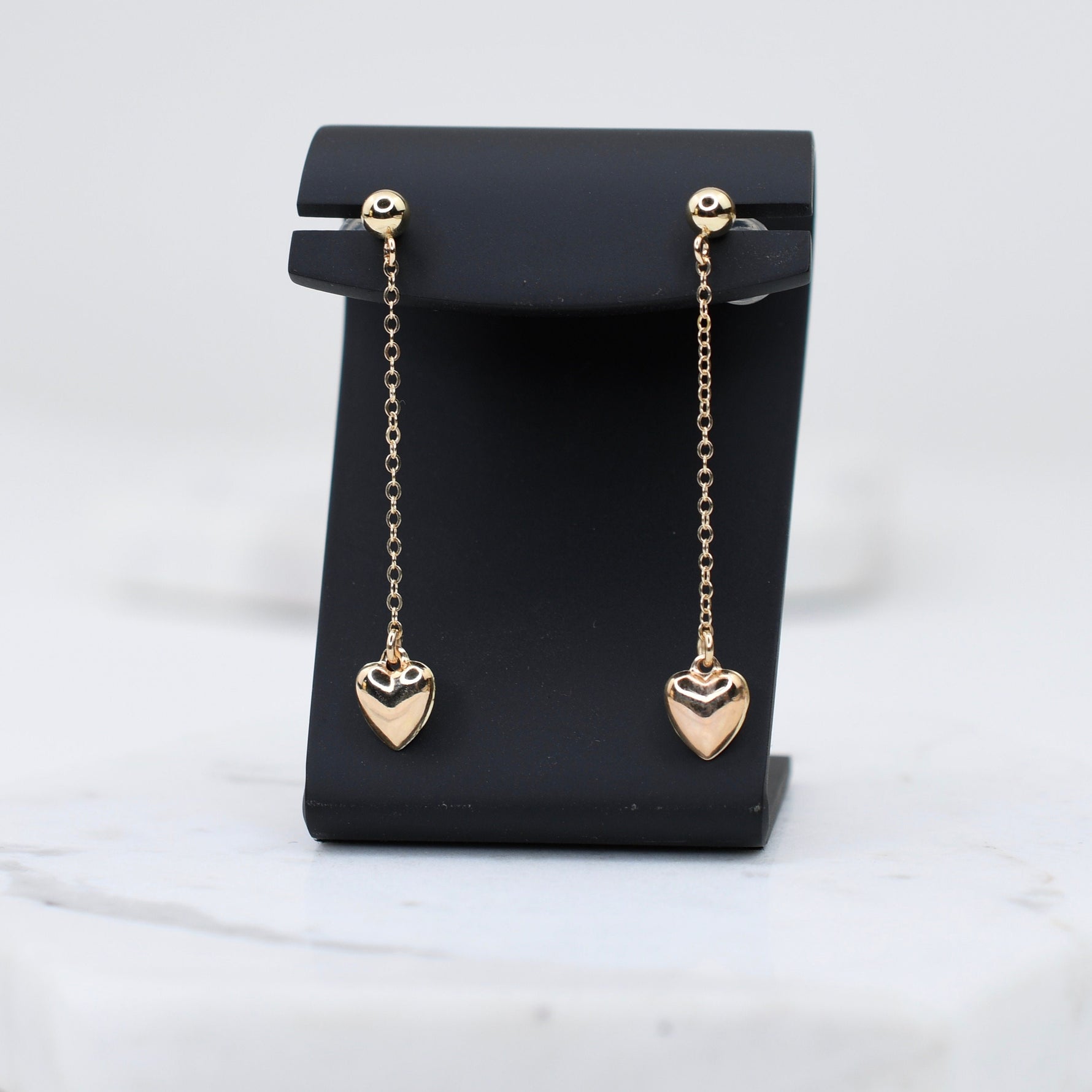 14K Solid Gold Heart Drop Earrings – Minimalist Gold Jewelry Gift - Sash Jewelry