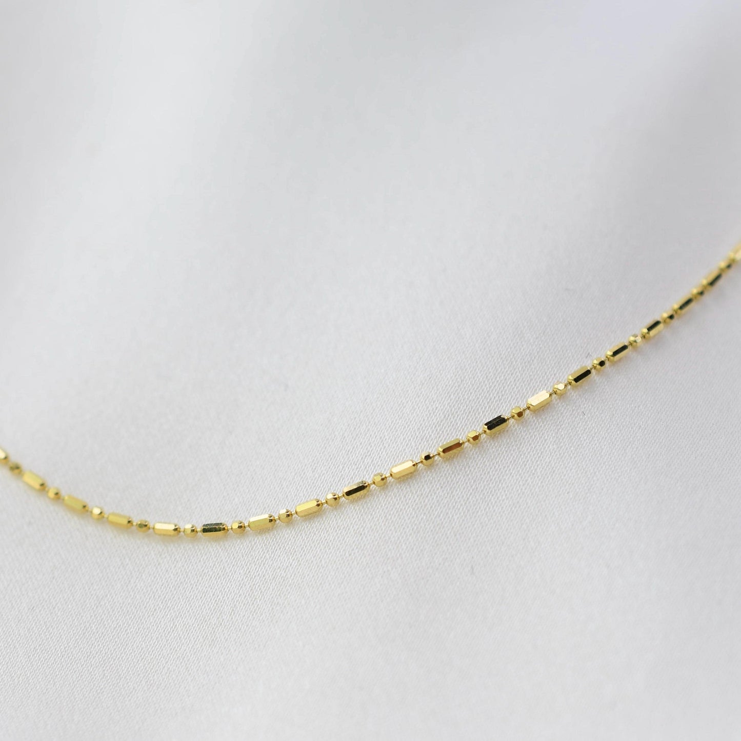 14K Gold Cylinder & Round Bead Necklace – Delicate Layering Jewelry