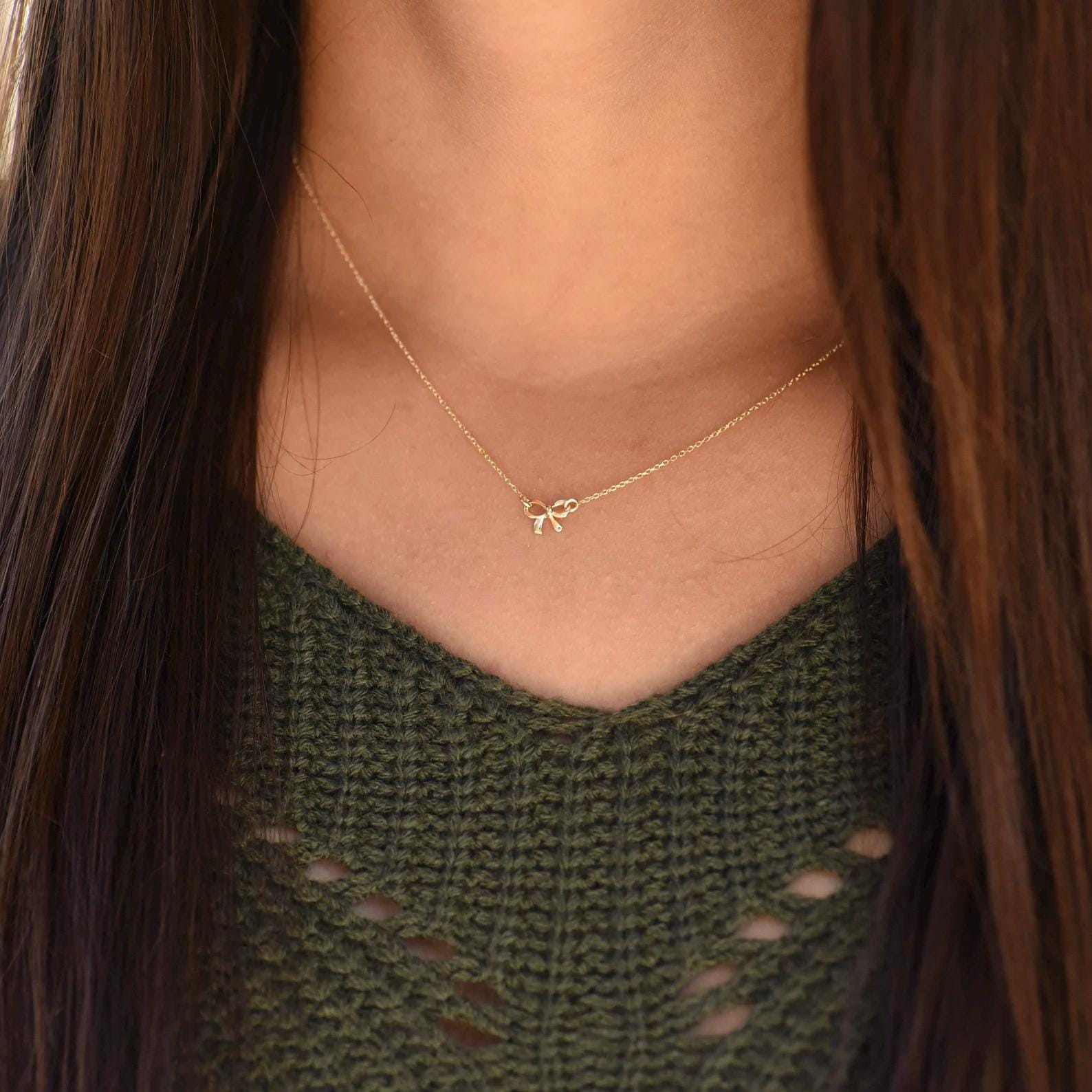 14K Gold Bow Necklace - Sash Jewelry