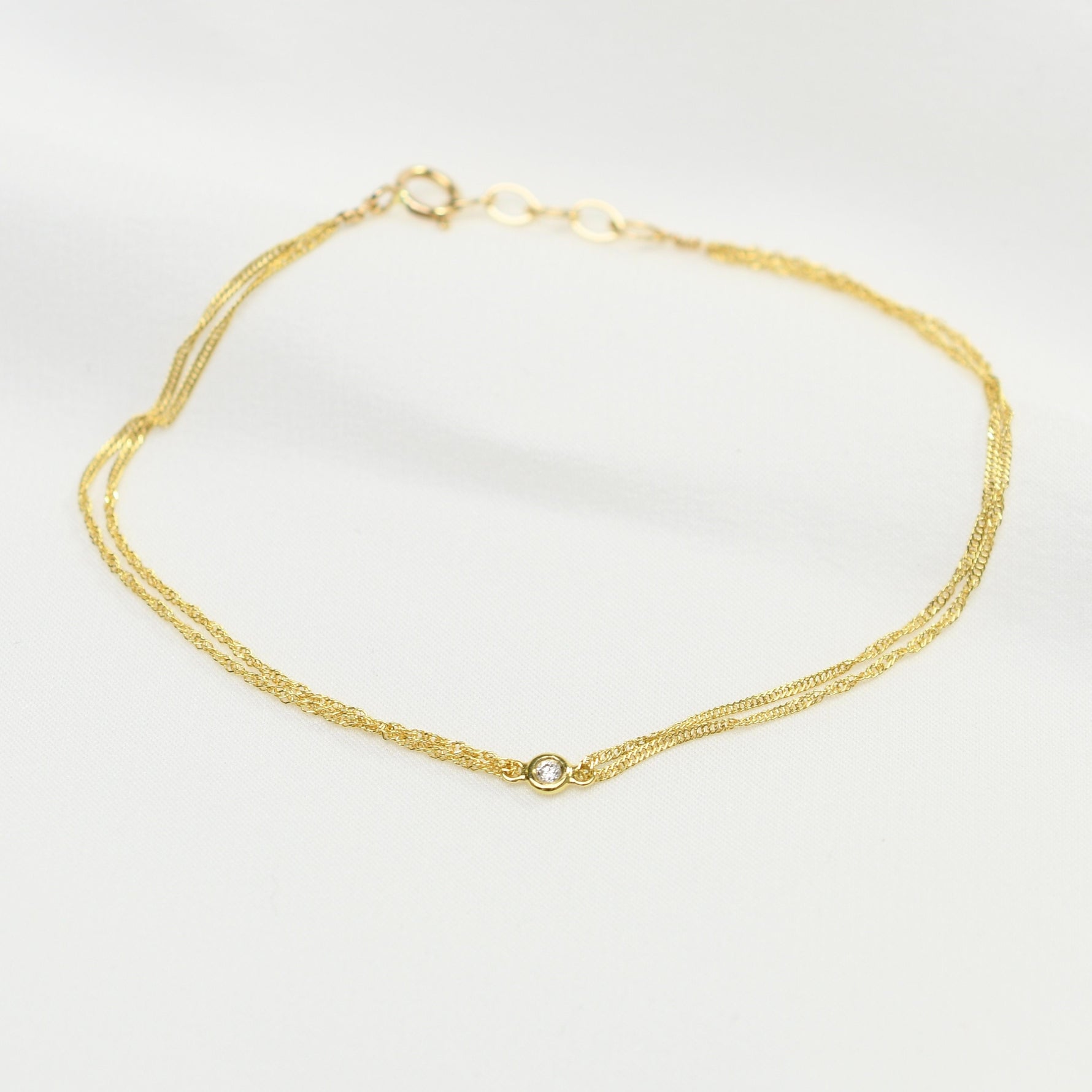 14K Gold Double Chain Diamond Bracelet – Dainty Solid Gold Bracelet - Sash Jewelry