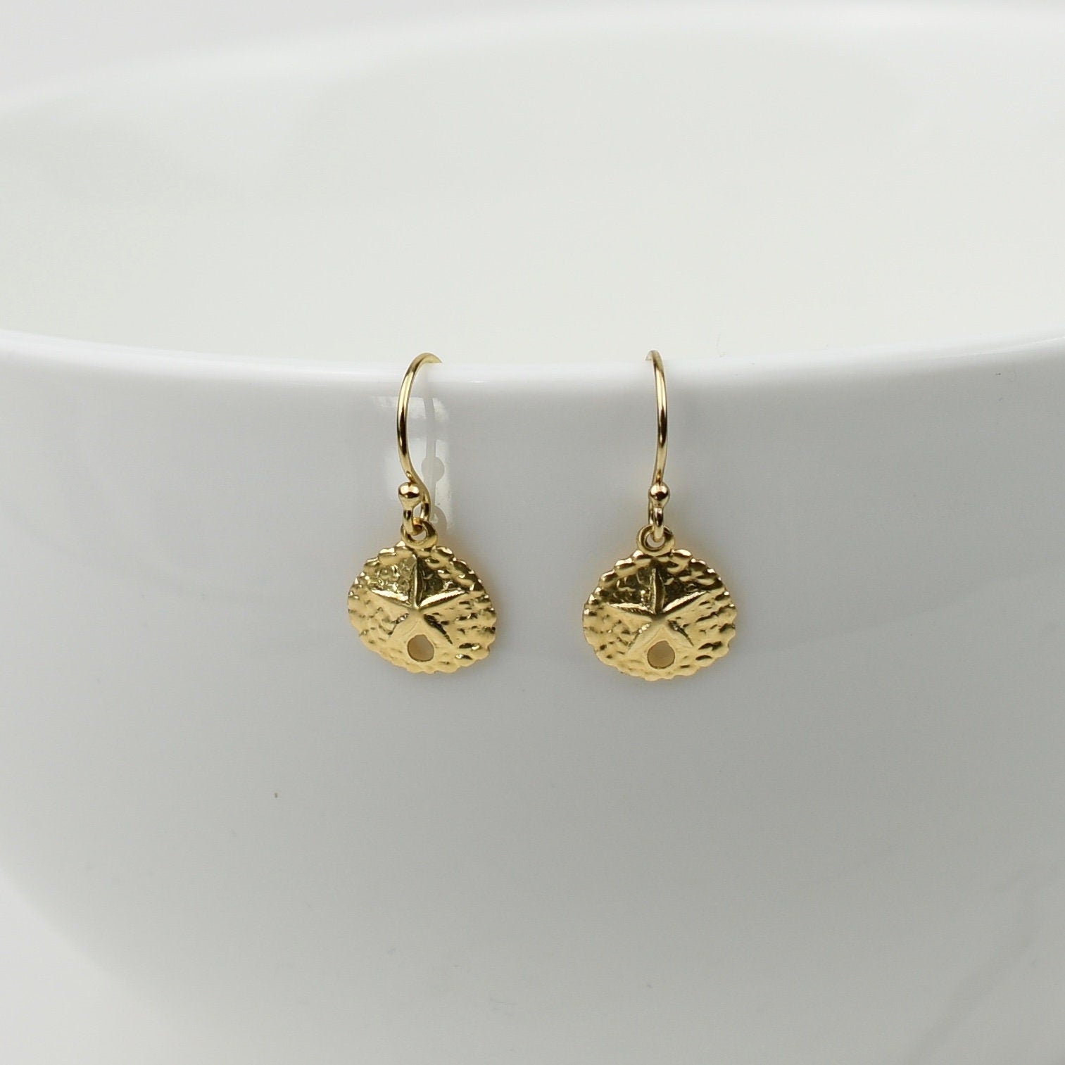 Small sand dollar earrings. Silver sand dollar earrings. Gold sand dollar earrings - Sash Jewelry