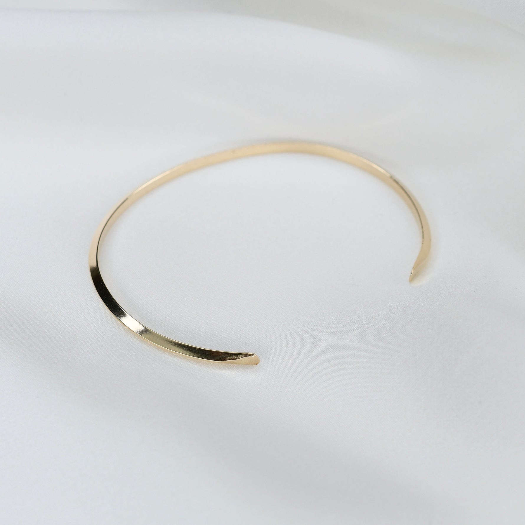14K Solid Gold Cuff Bracelet – Minimalist Gold Cuff, Thin Open Bracelet - Sash Jewelry