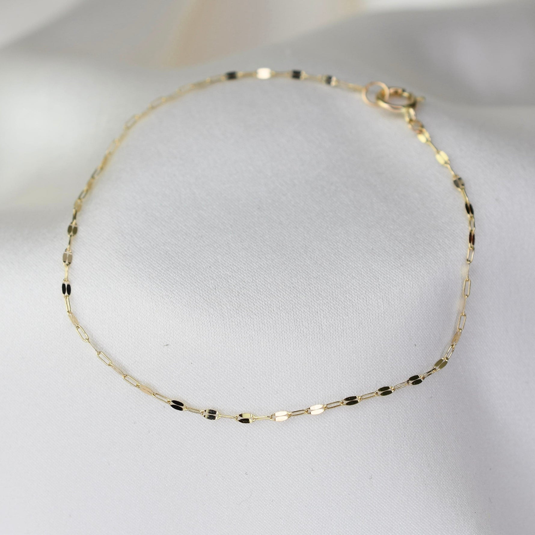 14K Solid Gold Dapped Link & Drawn Cable Chain Bracelet - Sash Jewelry