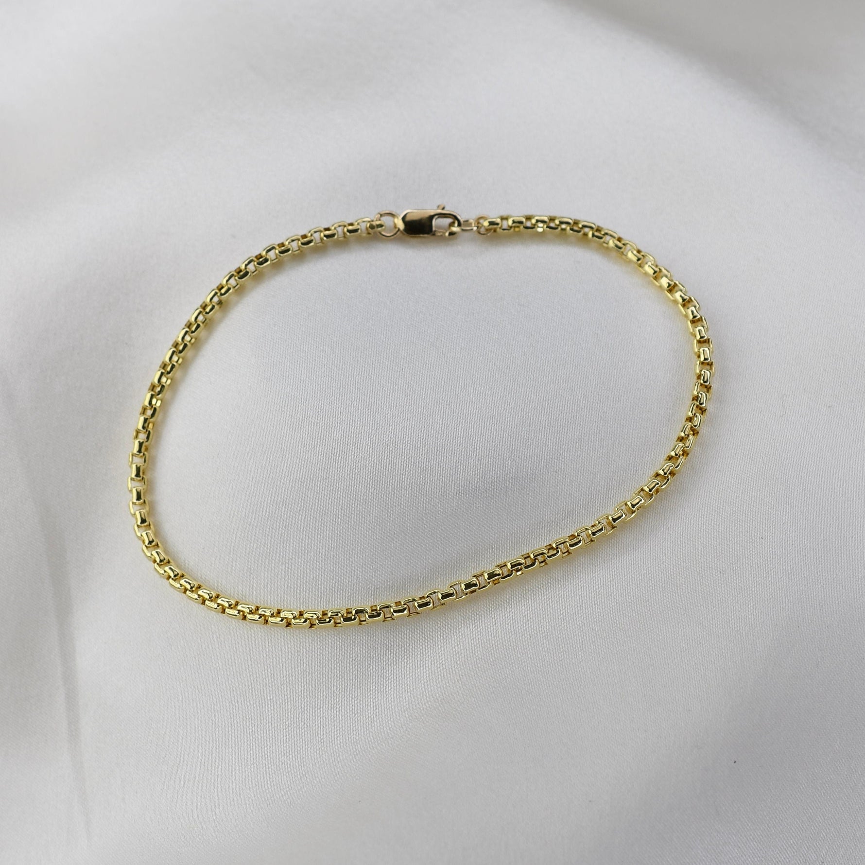 14K Gold Men's Box Chain Bracelet: 2.5mm Rounded Design - Sash Jewelry