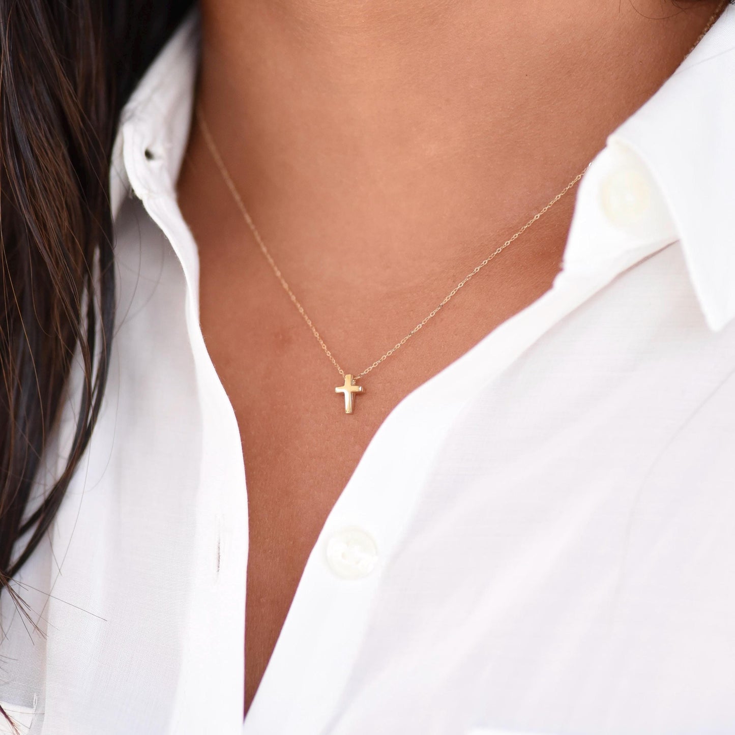 14K Gold Delicate Floating Cross Necklace
