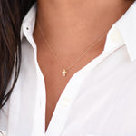 14K Gold Delicate Floating Cross Necklace - Sash Jewelry