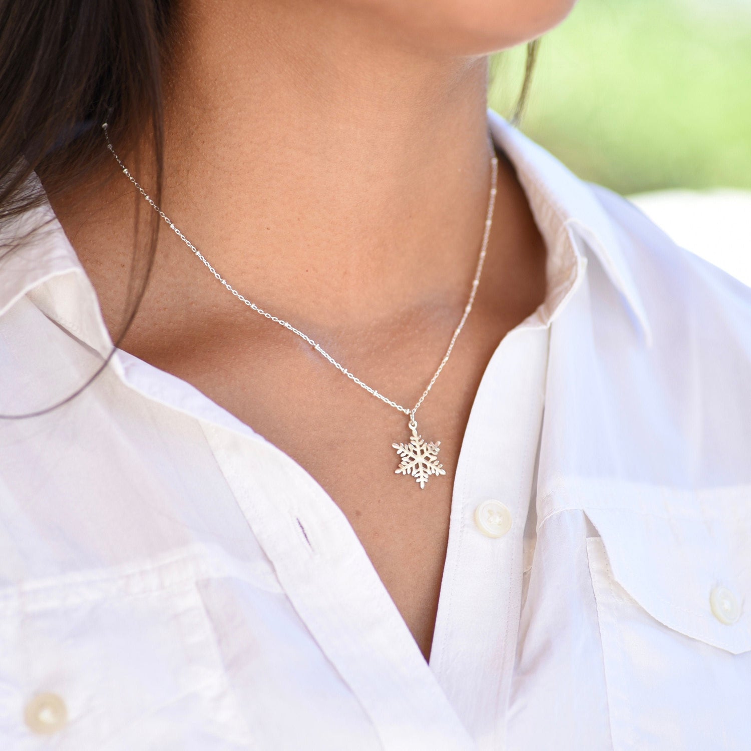 Snowflake necklace, Sterling silver snowflake pendant - Sash Jewelry