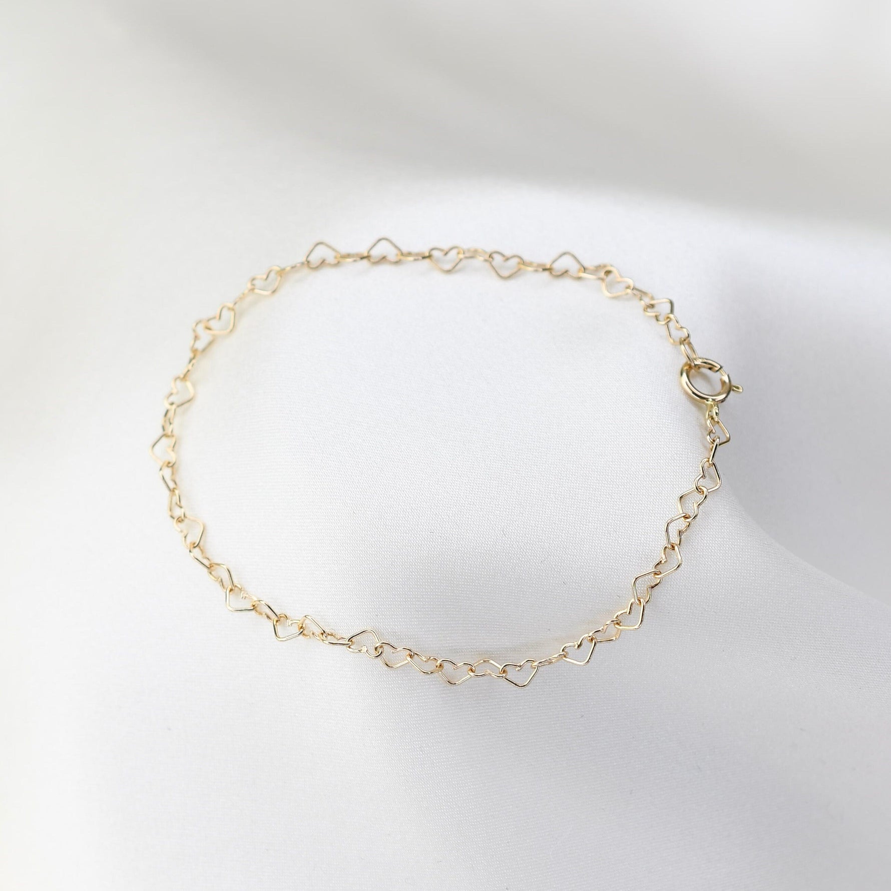 14K Gold Heart Chain Bracelet - Sash Jewelry