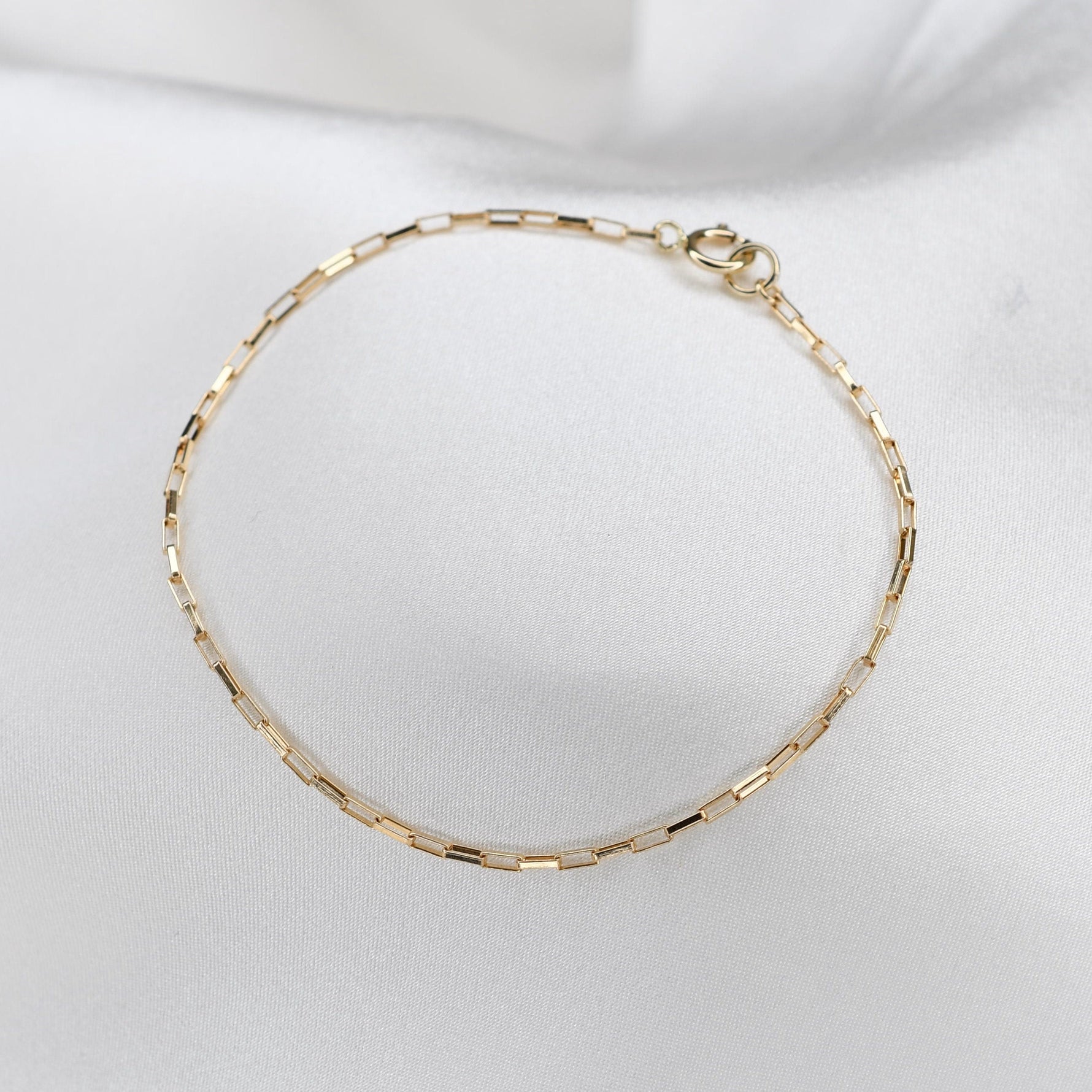 14K gold rectangle box chain bracelet 1.2mm solid yellow gold