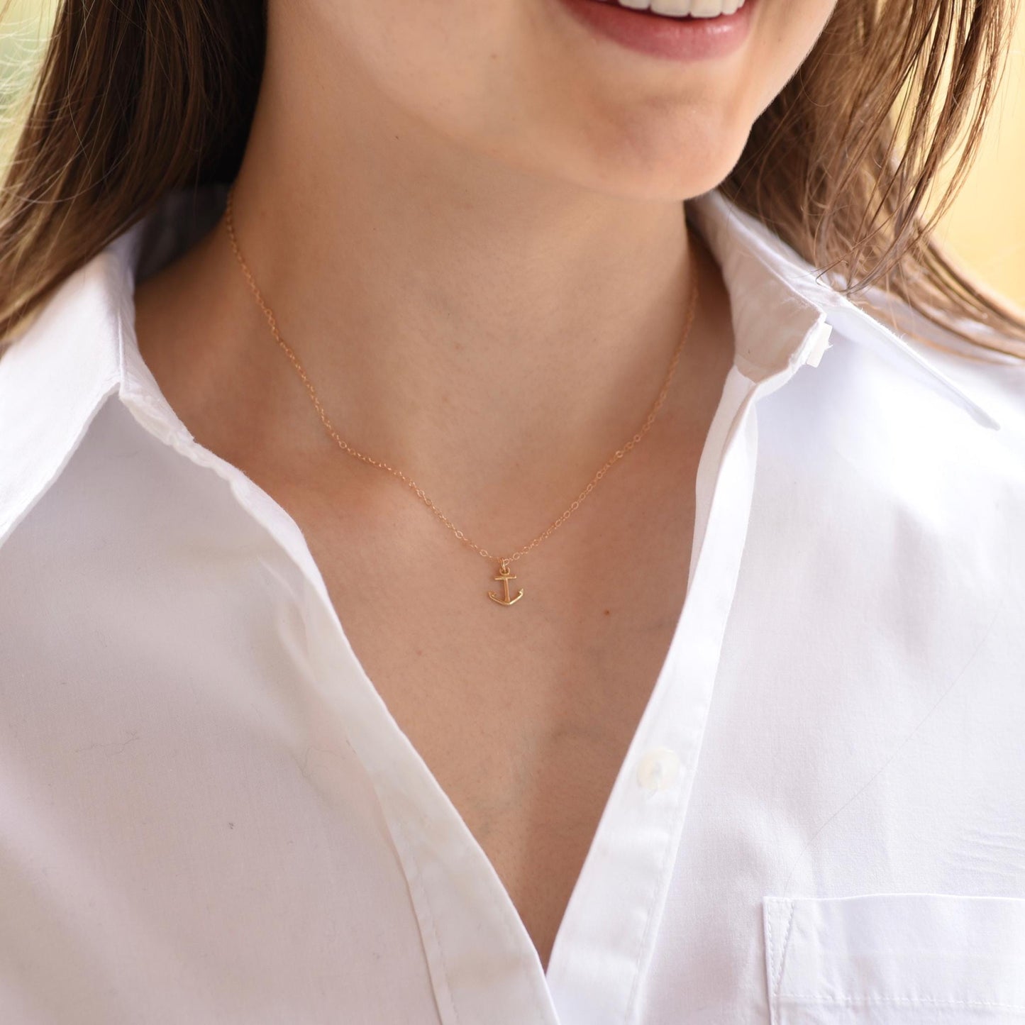 14K Gold Tiny Anchor Necklace