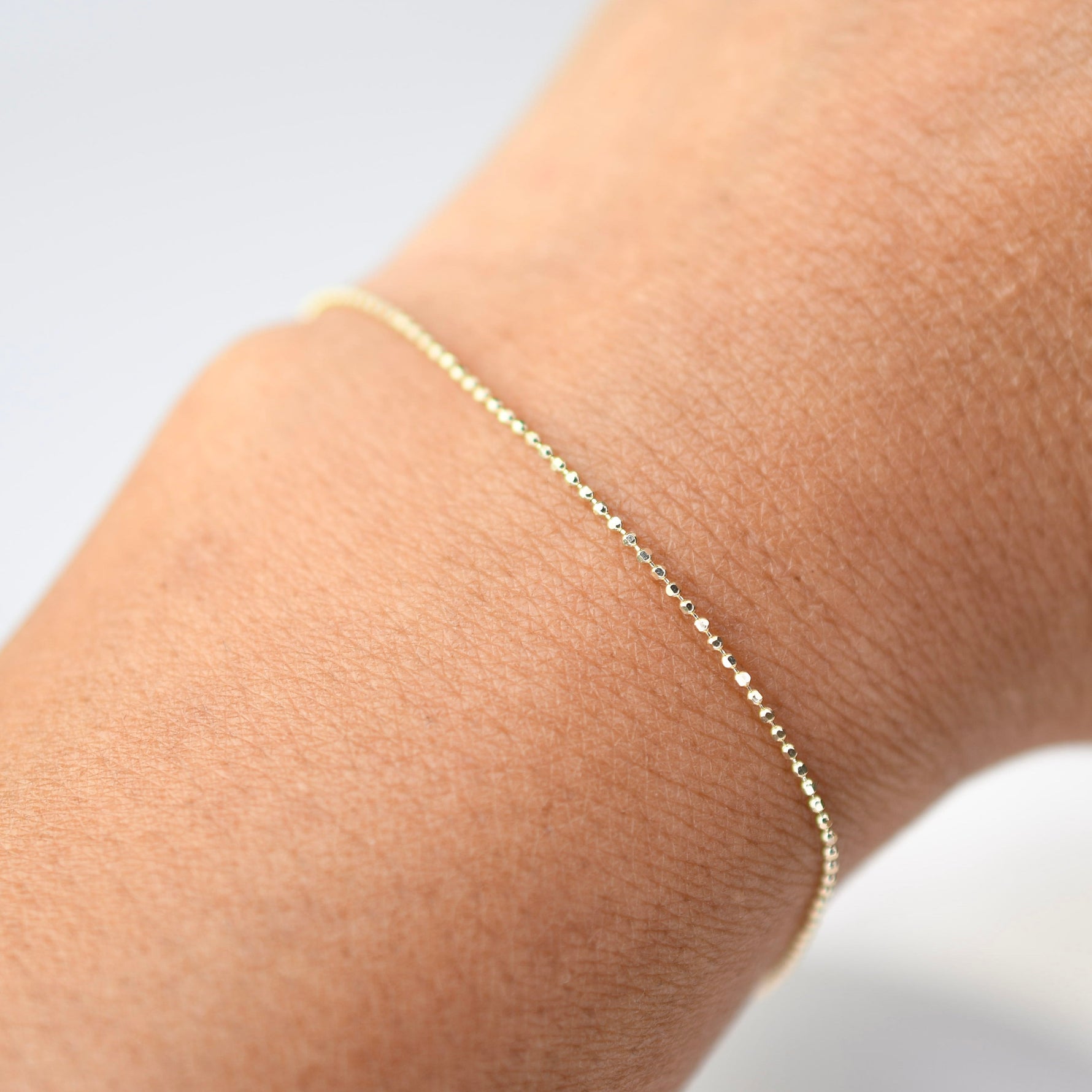 14K Gold Diamond Cut Bead Chain Bracelet - 1.1mm Bead Chain Bracelet - Sash Jewelry