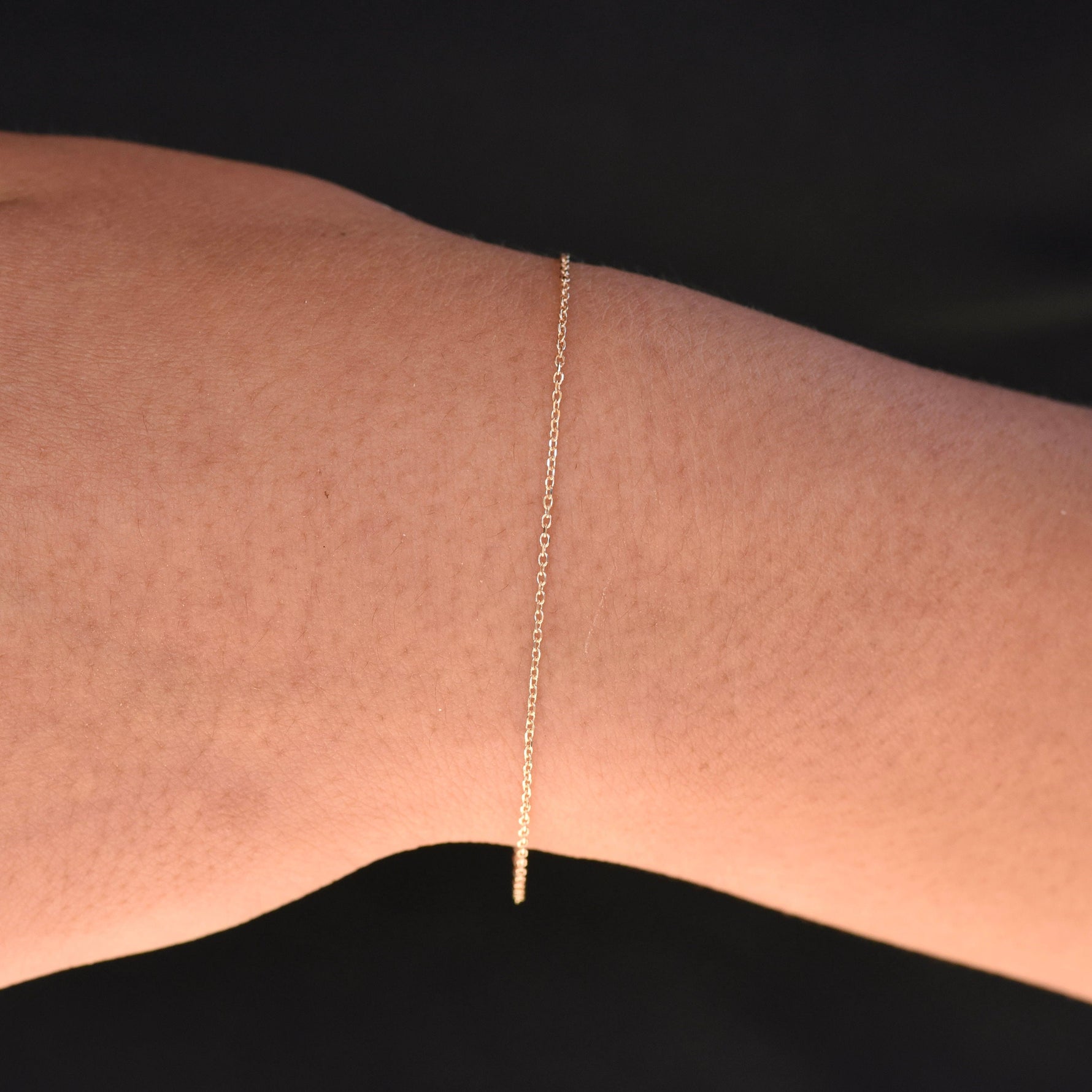 14K Solid Gold Dainty Bracelet – 1mm Diamond Cut Cable Chain Sparkle Bracelet - Sash Jewelry