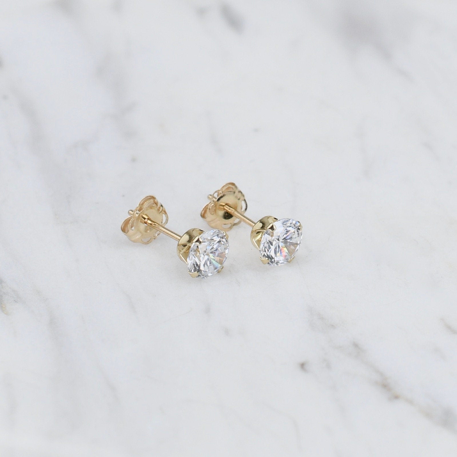 14K Gold CZ Stud Earrings – Round CZ Studs in 3mm 4mm 5mm - Sash Jewelry