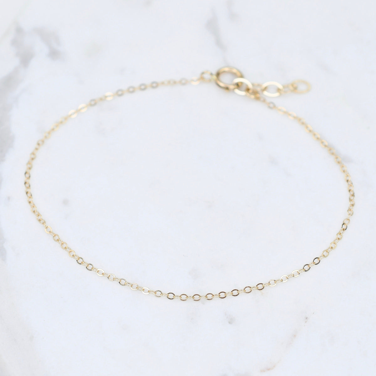 14K Solid Gold Anklet – Ultra Delicate Flat Cable Chain Anklet with Extension - Sash Jewelry