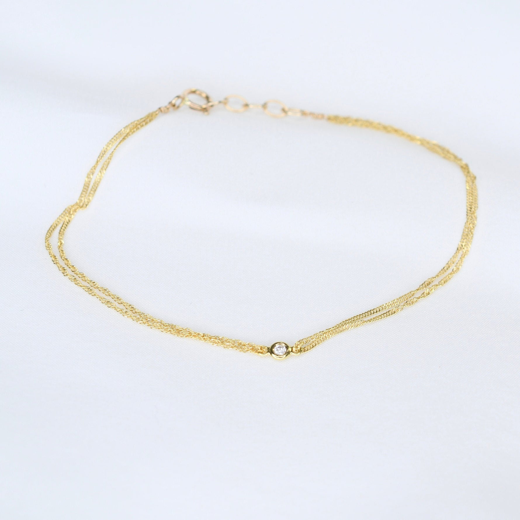 14K Gold Double Chain Diamond Bracelet – Dainty Solid Gold Bracelet - Sash Jewelry